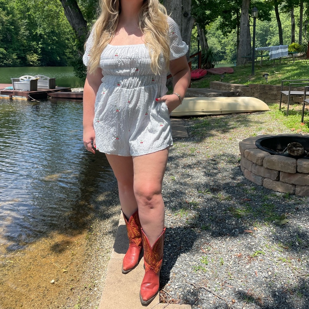 Adorable Cherry Gingham Romper!